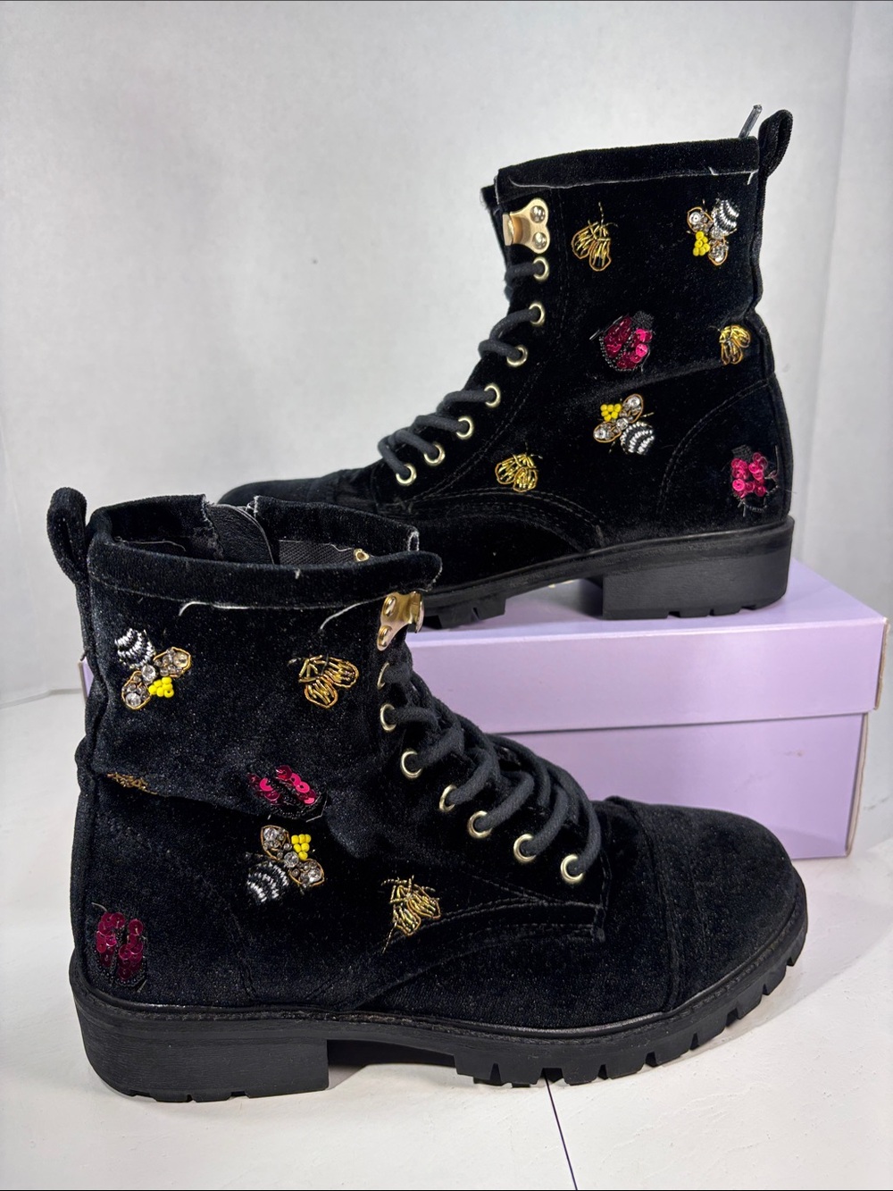 Betsey Johnson Bugsy Booties in Black Velvet Women’s 6